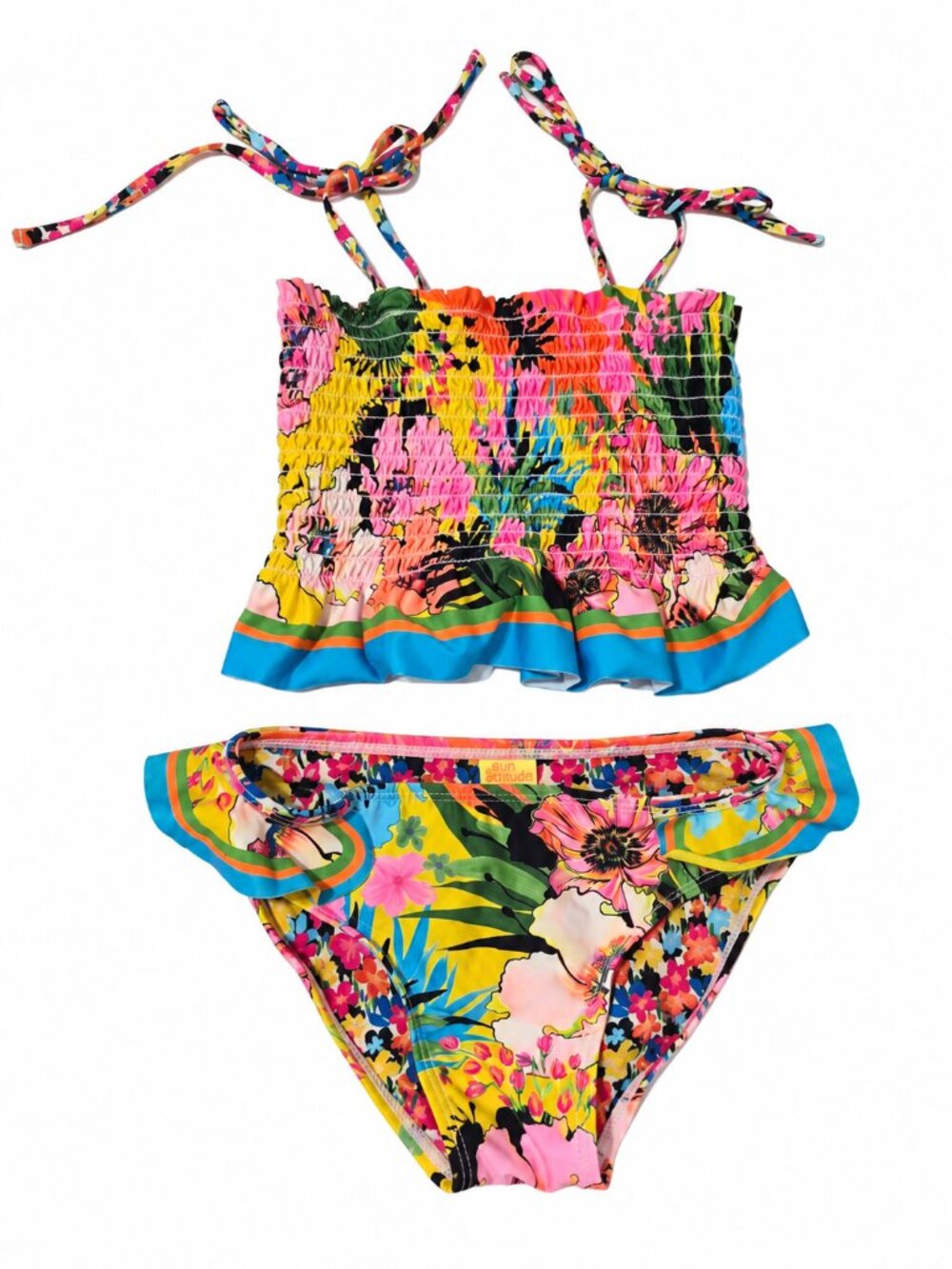 Agua Bendita Girls Floral Two Piece Bikini Swimsuit Multicolor Size 8